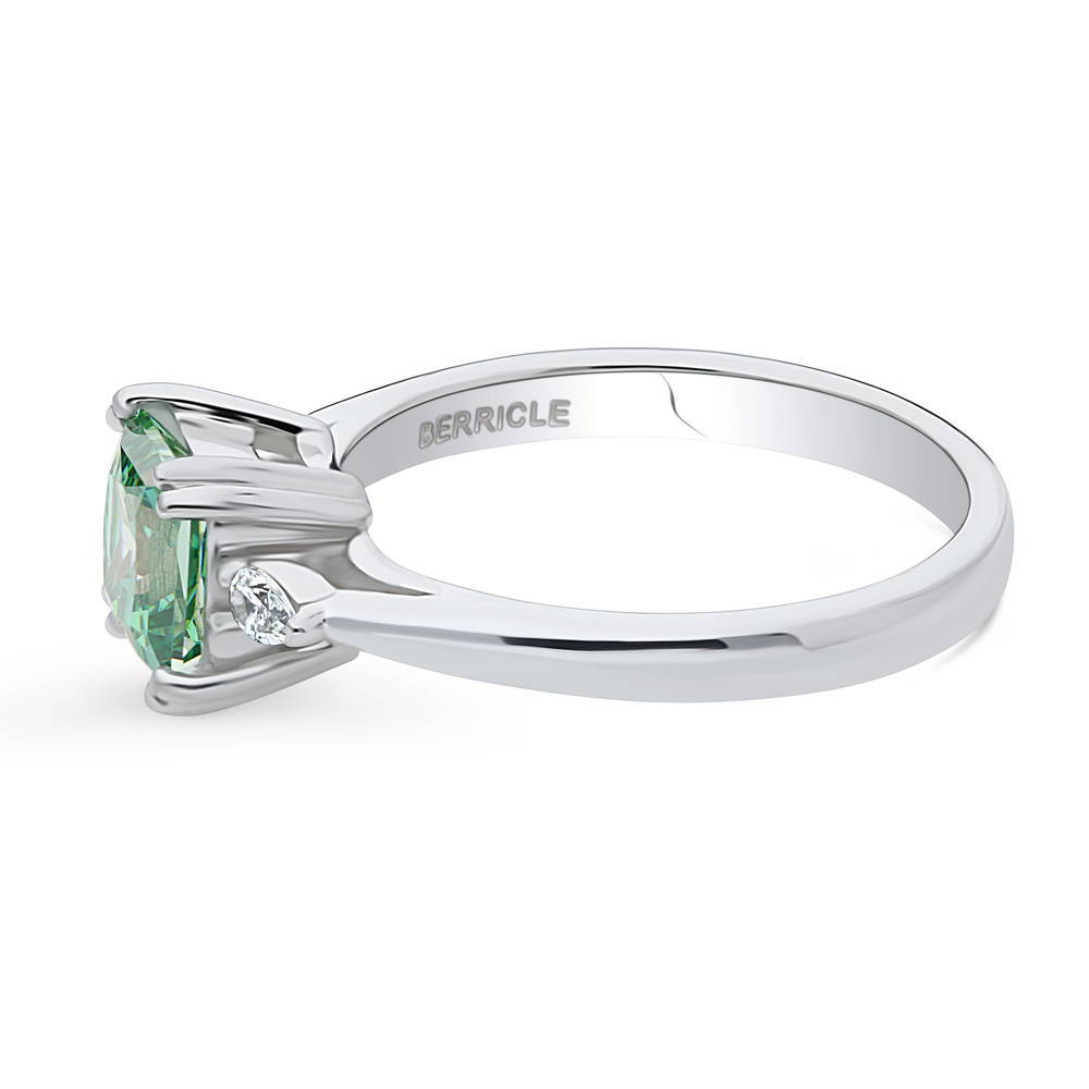 Angle view of 3-Stone 1.2ct Green Princess CZ Ring in Sterling Silver, 5 of 9