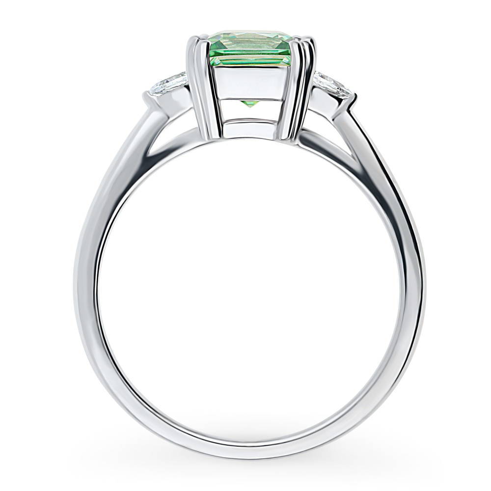 Alternate view of 3-Stone 1.2ct Green Princess CZ Ring in Sterling Silver, 8 of 9