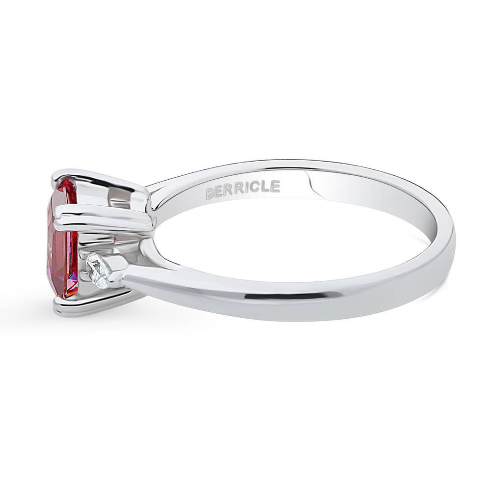 Angle view of 3-Stone 1.2ct Red Princess CZ Ring in Sterling Silver, 5 of 9