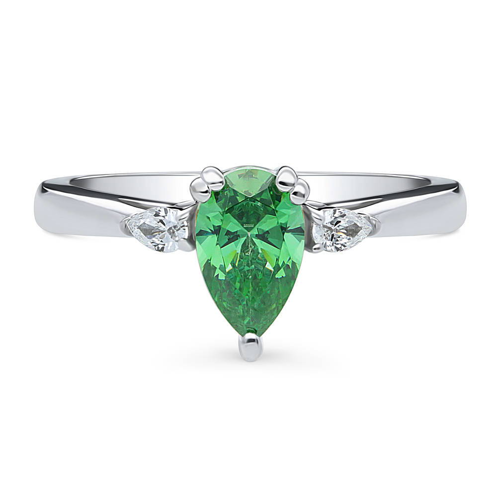 3-Stone Green Pear CZ Ring in Sterling Silver