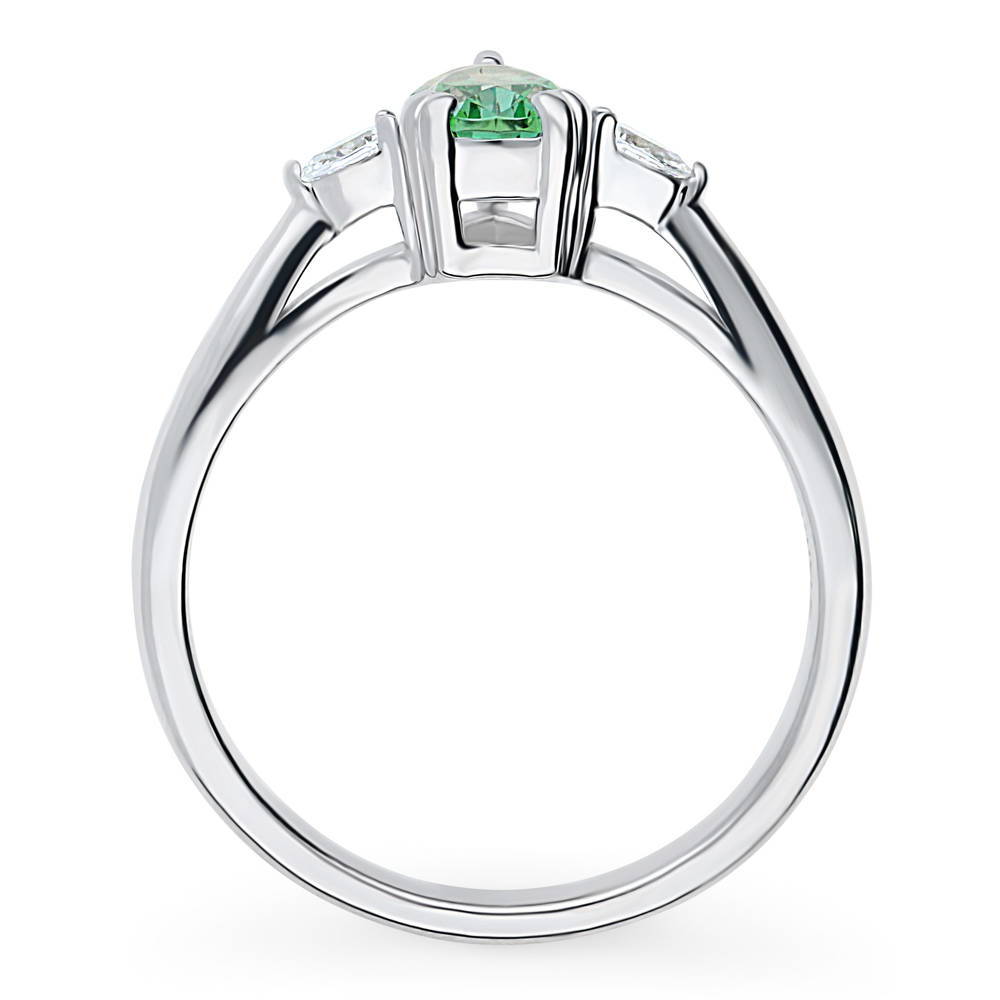 Alternate view of 3-Stone 0.8ct Green Pear CZ Ring in Sterling Silver, 8 of 9