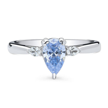 3-Stone Greyish Blue Pear CZ Ring in Sterling Silver