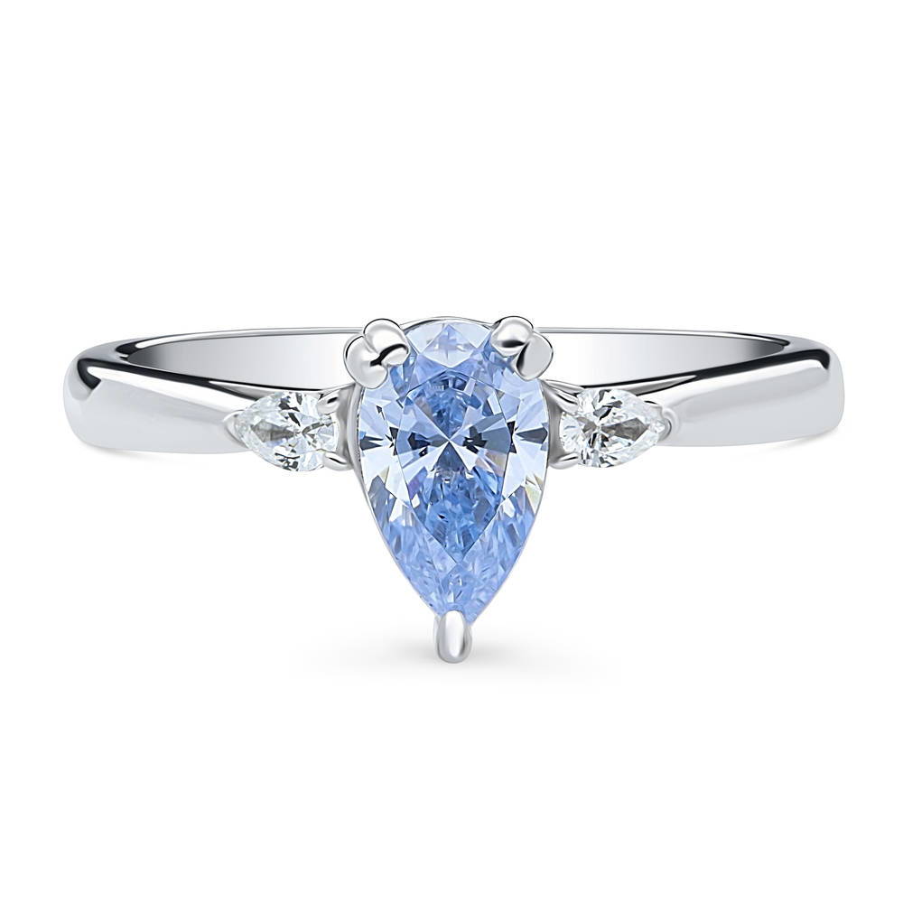 3-Stone 0.8ct Greyish Blue Pear CZ Ring in Sterling Silver, 1 of 9