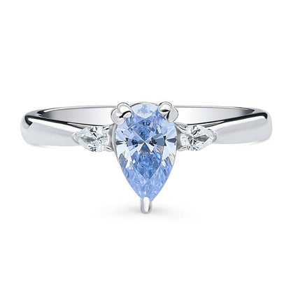 3-Stone 0.8ct Greyish Blue Pear CZ Ring in Sterling Silver