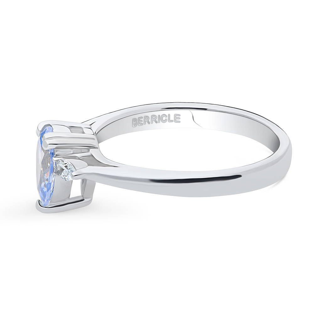 Angle view of 3-Stone 0.8ct Greyish Blue Pear CZ Ring in Sterling Silver, 5 of 9