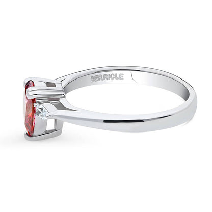 3-Stone 0.8ct Red Pear CZ Ring in Sterling Silver