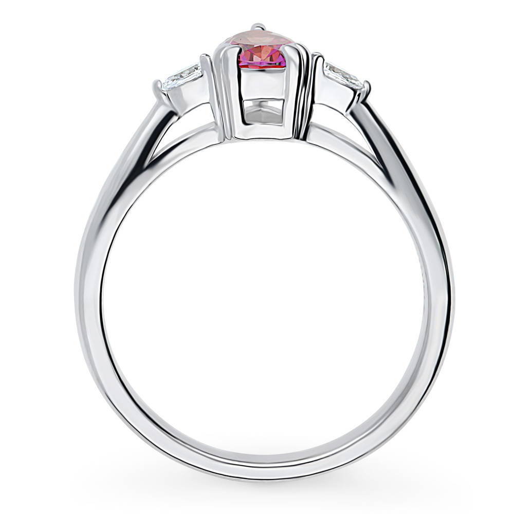 Alternate view of 3-Stone 0.8ct Red Pear CZ Ring in Sterling Silver, 8 of 9