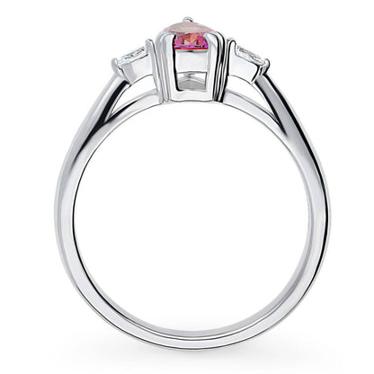 3-Stone 0.8ct Red Pear CZ Ring in Sterling Silver