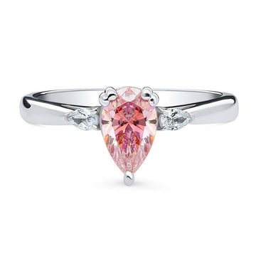 3-Stone Morganite Color Pear CZ Ring in Sterling Silver