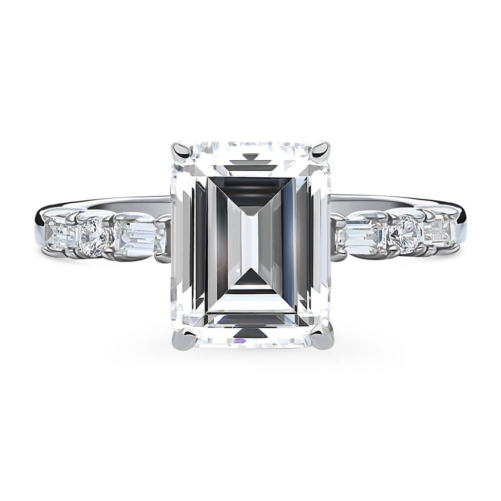 Solitaire Art Deco 2.1ct Emerald Cut CZ Ring in Sterling Silver, 1 of 9