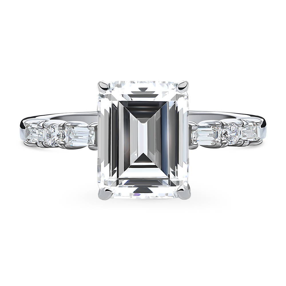 Solitaire Art Deco 2.1ct Emerald Cut CZ Ring in Sterling Silver, 1 of 10
