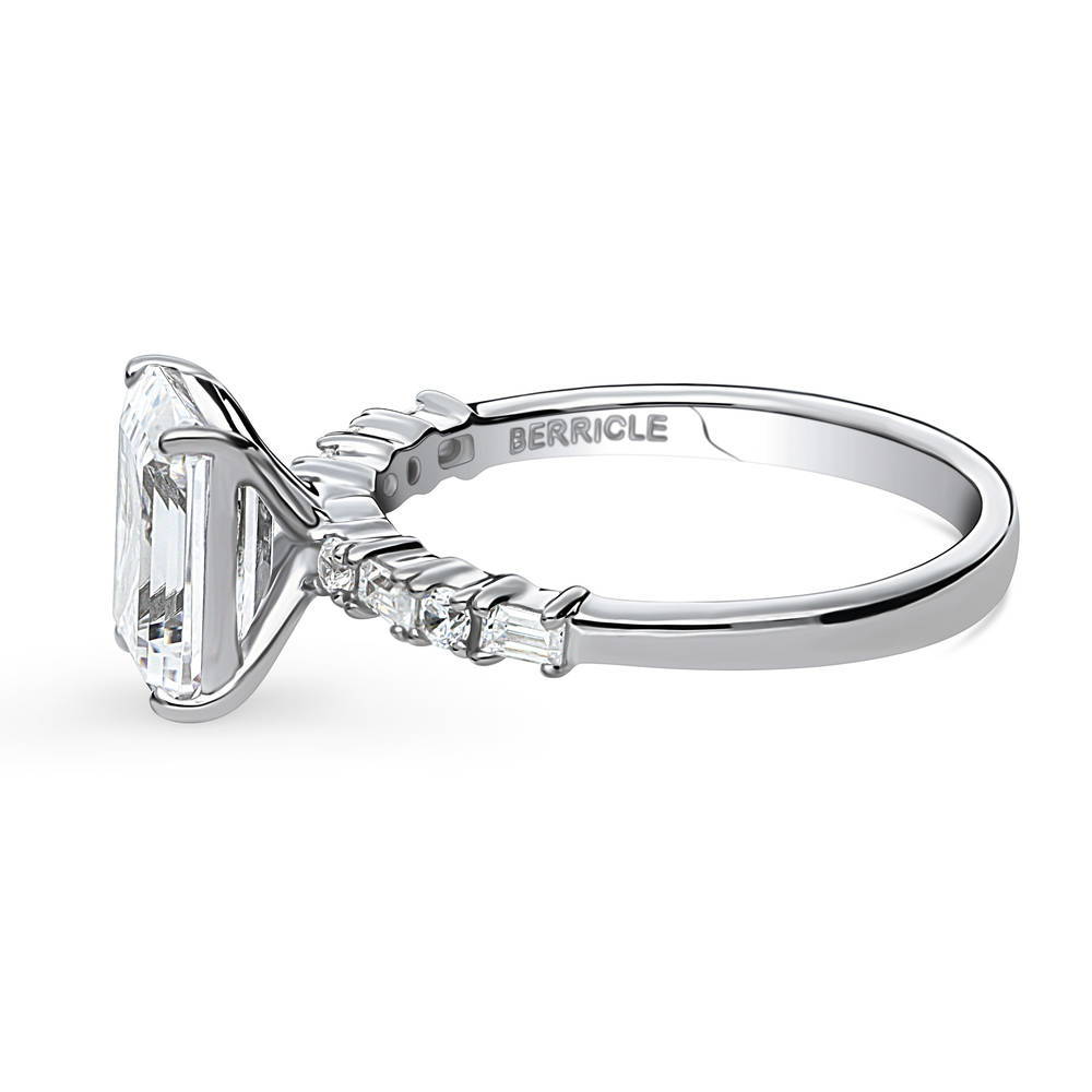 Angle view of Solitaire Art Deco 2.1ct Emerald Cut CZ Ring in Sterling Silver, 5 of 9