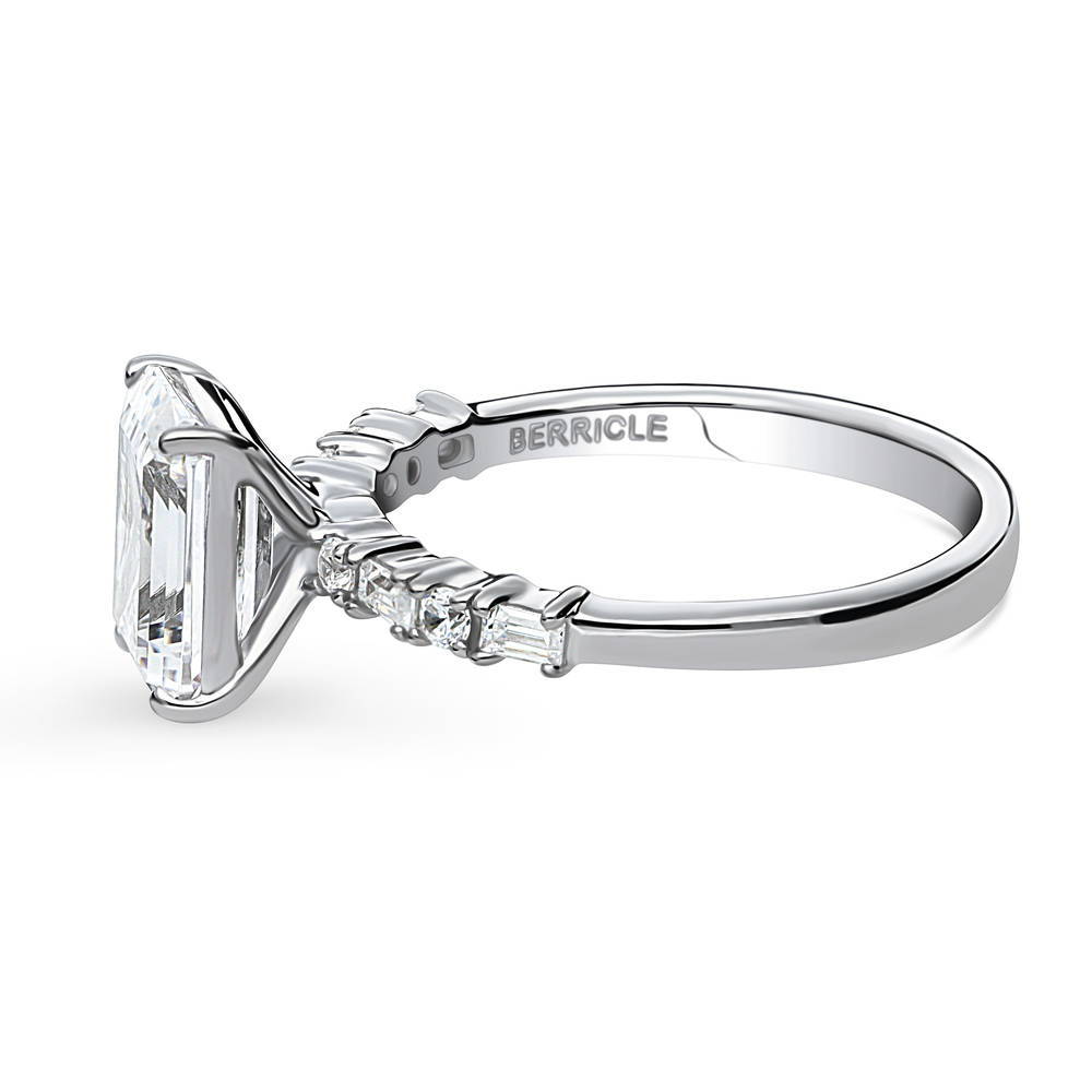 Angle view of Solitaire Art Deco 2.1ct Emerald Cut CZ Ring in Sterling Silver, 5 of 10