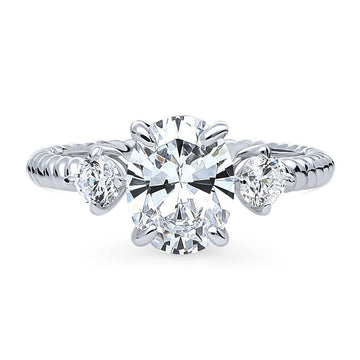 3-Stone Cable Oval CZ Ring in Sterling Silver