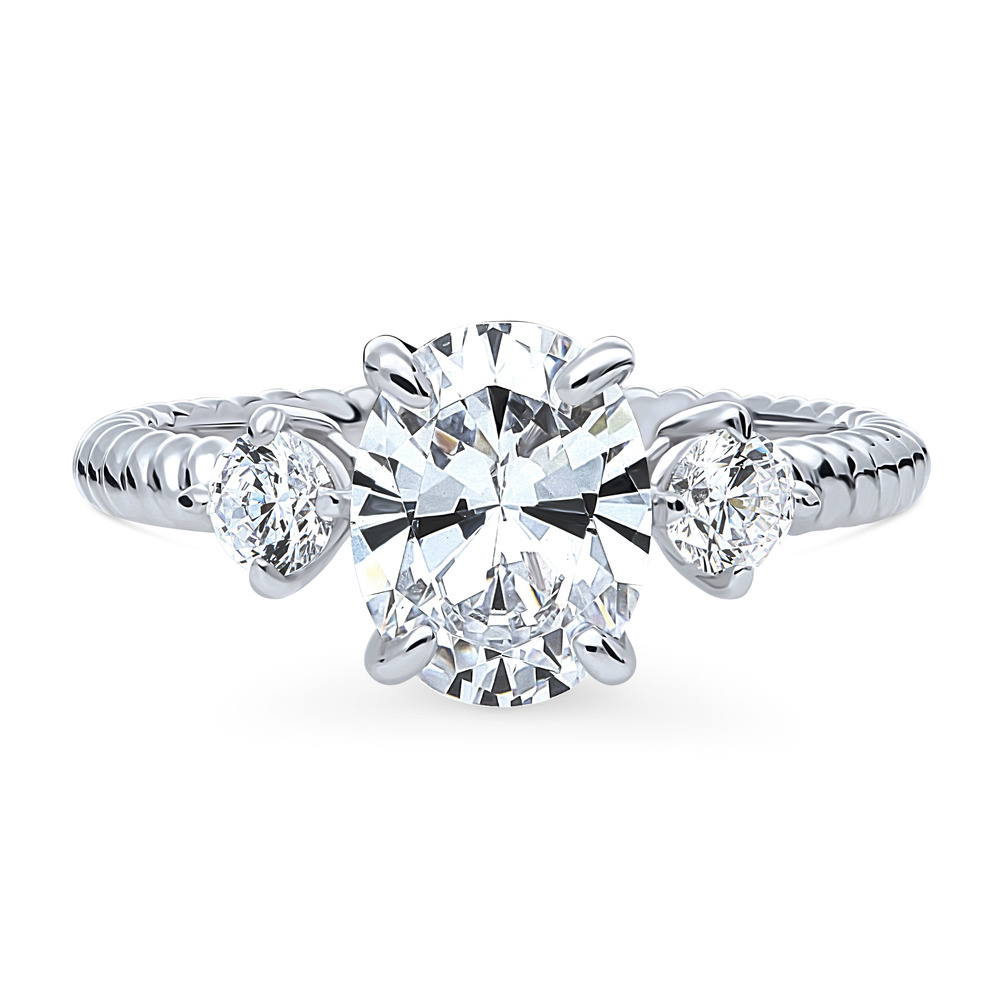 3-Stone Cable 1.8ct Oval CZ Ring in Sterling Silver