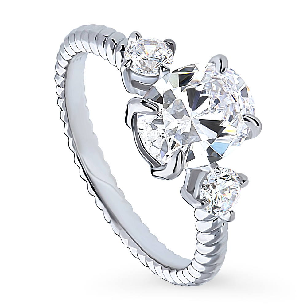 3-Stone Cable 1.8ct Oval CZ Ring in Sterling Silver