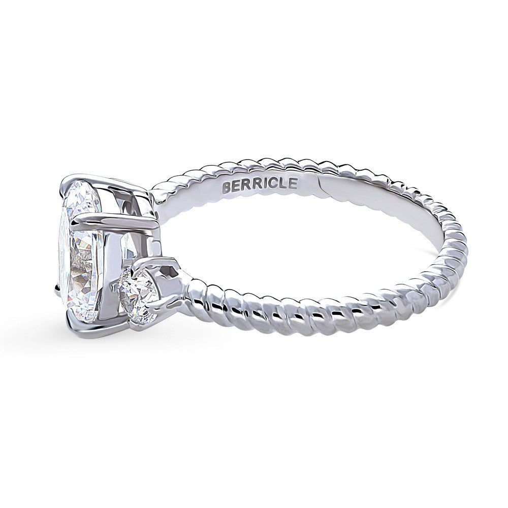 Angle view of 3-Stone Cable 1.8ct Oval CZ Ring in Sterling Silver, 5 of 10