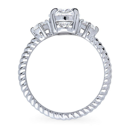 3-Stone Cable 1.8ct Oval CZ Ring in Sterling Silver