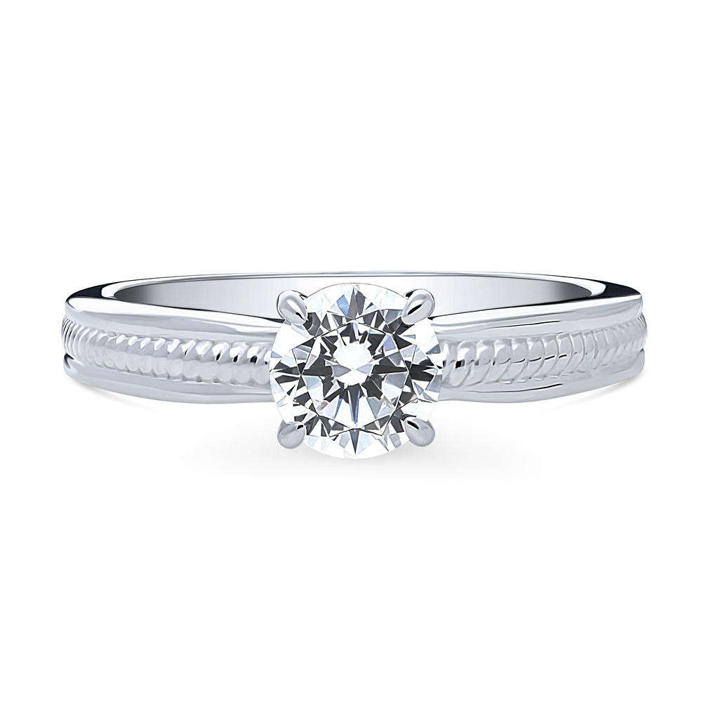 Solitaire Cable 0.8ct Round CZ Ring in Sterling Silver, 1 of 9