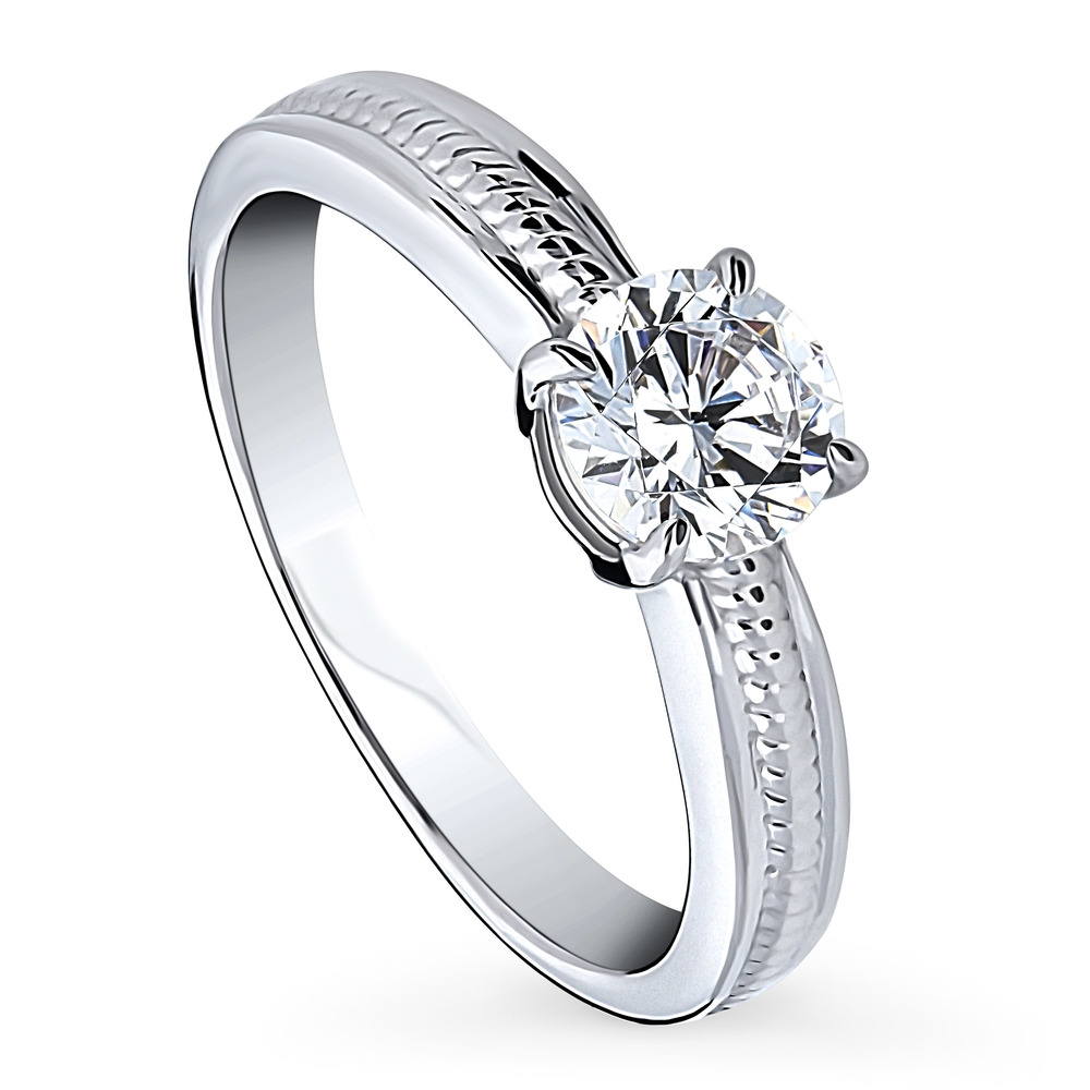 Front view of Solitaire Cable 0.8ct Round CZ Ring in Sterling Silver, 4 of 9
