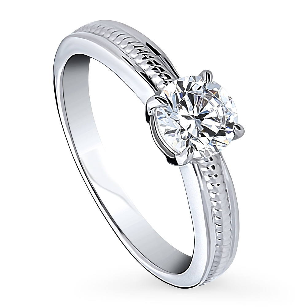 Front view of Solitaire Cable 0.8ct CZ Ring in Sterling Silver, 4 of 9
