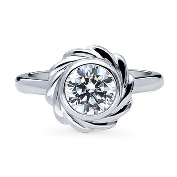 Woven Solitaire Bezel Set CZ Ring in Sterling Silver
