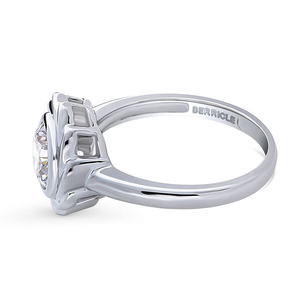 Woven Solitaire Bezel Set CZ Ring in Sterling Silver, side view