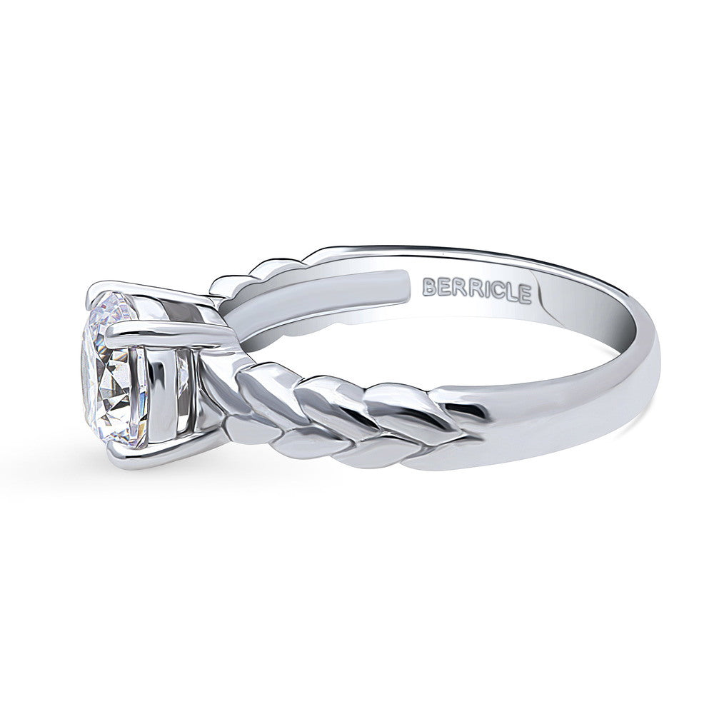 Angle view of Woven Solitaire CZ Ring in Sterling Silver, 5 of 9