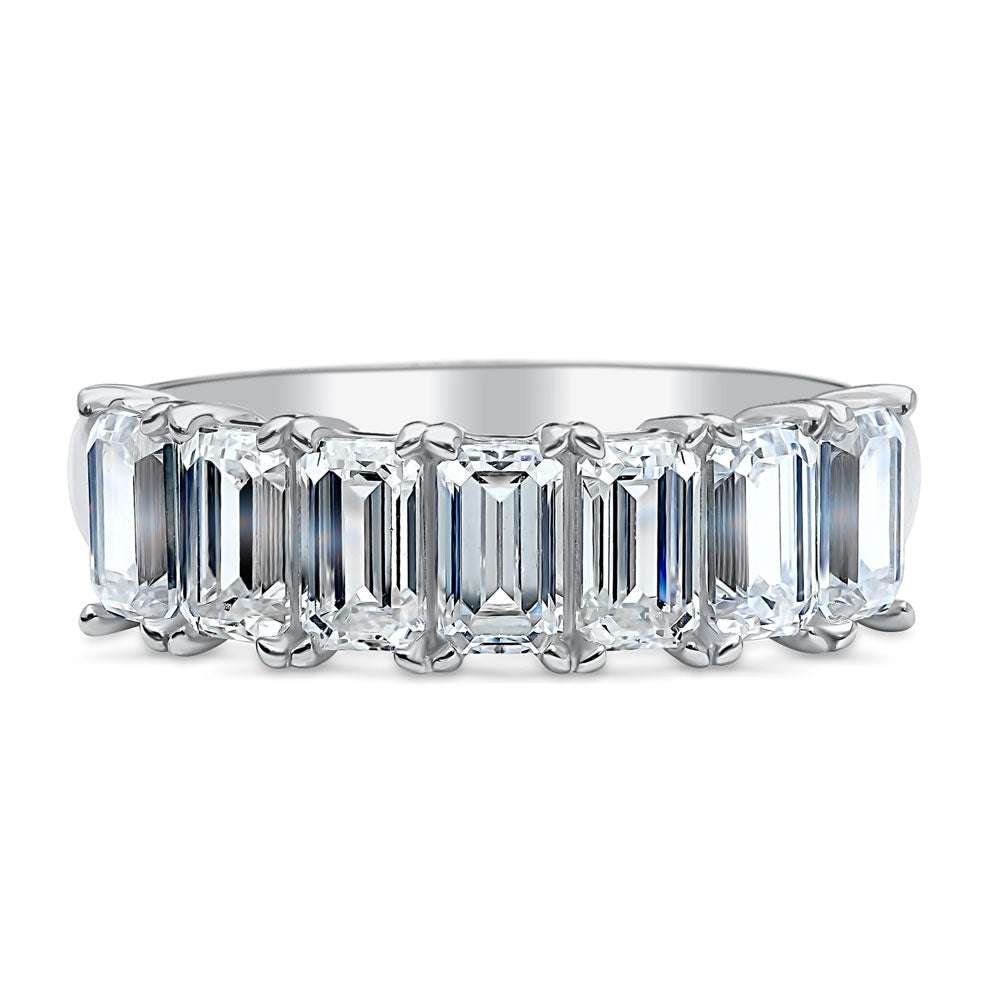 7-Stone Emerald Cut CZ Half Eternity Ring in Sterling Silver