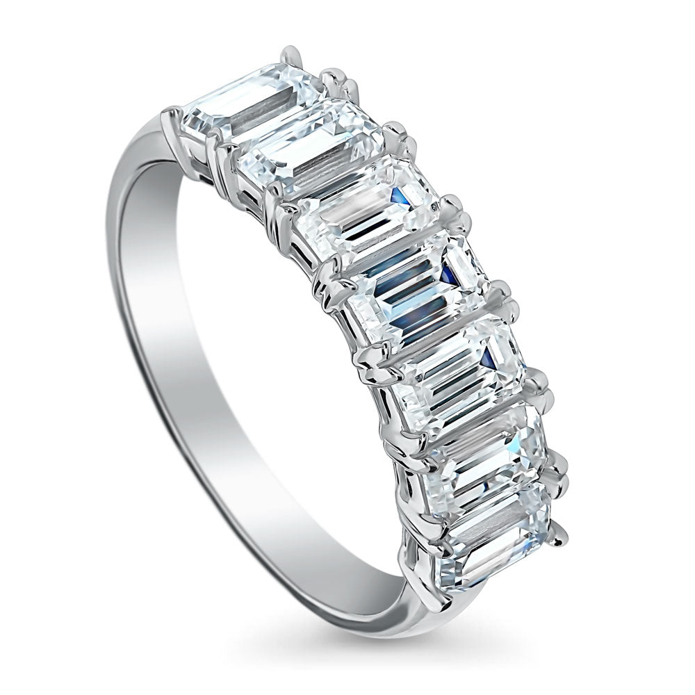 7-Stone Emerald Cut CZ Half Eternity Ring in Sterling Silver