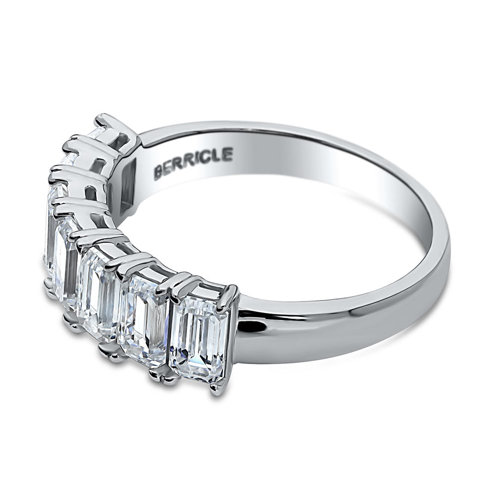 7-Stone Emerald Cut CZ Half Eternity Ring in Sterling Silver