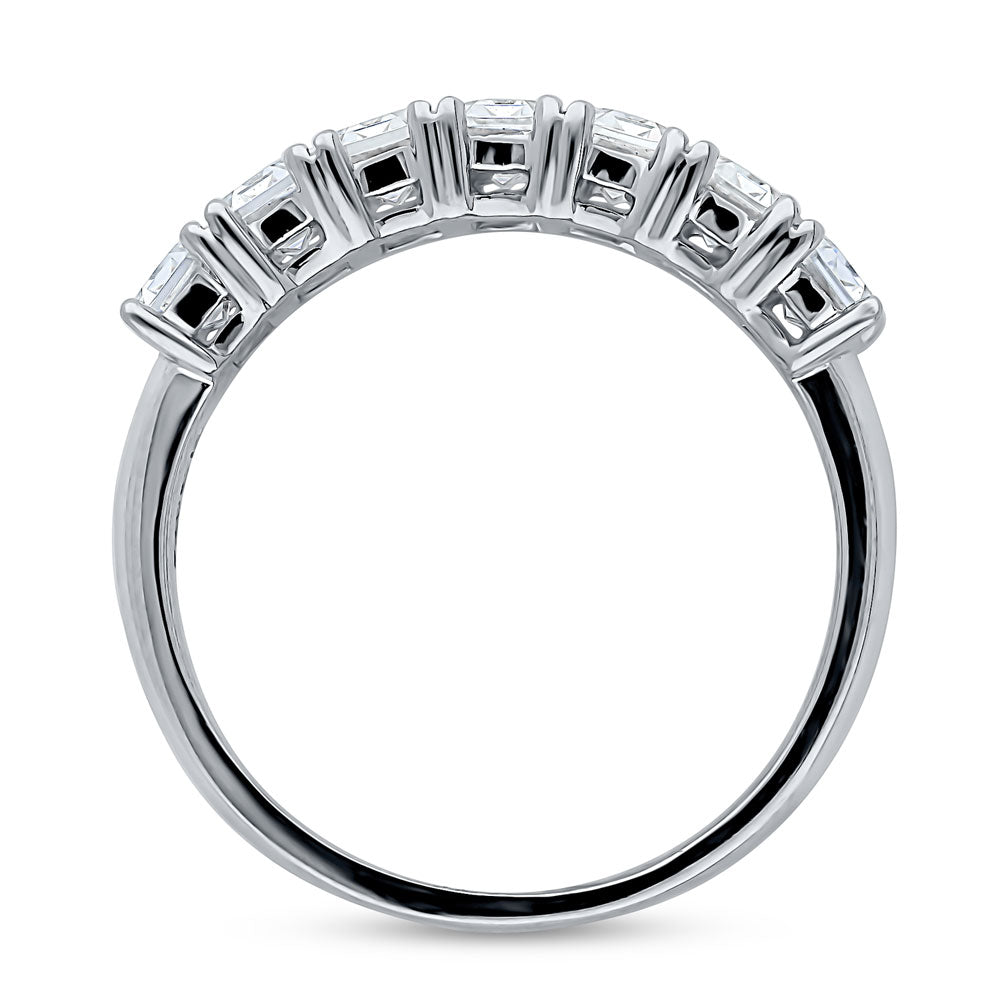 7-Stone Emerald Cut CZ Half Eternity Ring in Sterling Silver