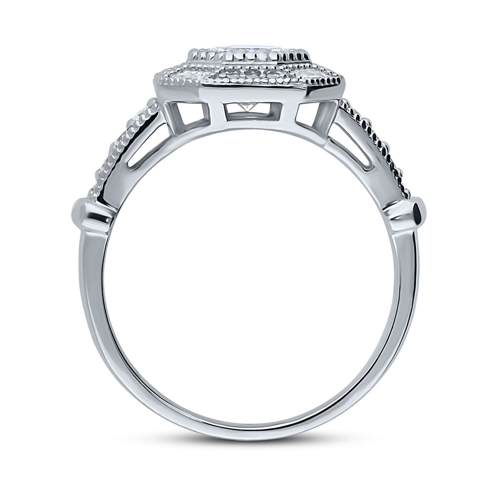 Alternate view of Halo Art Deco Milgrain Octagon Sun Cut CZ Ring in Sterling Silver, 7 of 9