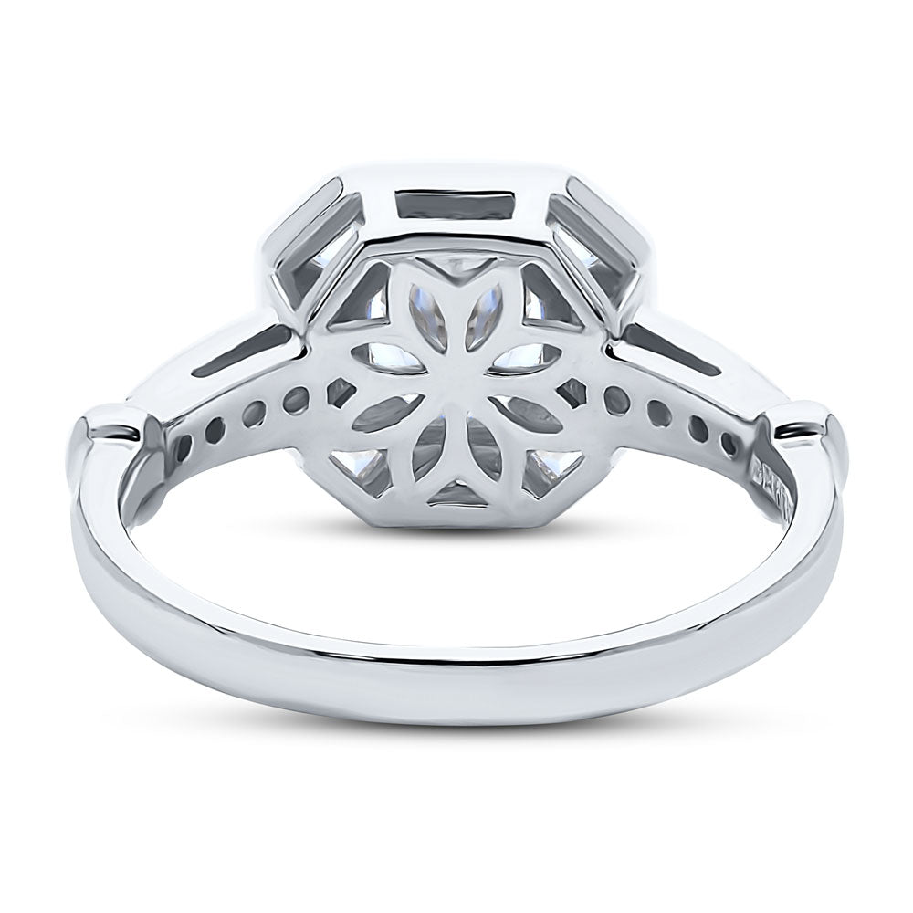 Side view of Halo Art Deco Milgrain Octagon Sun Cut CZ Ring in Sterling Silver, 8 of 9