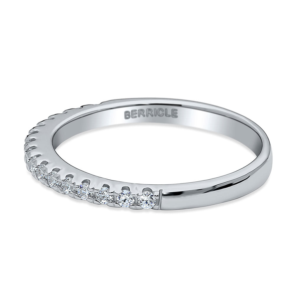 Angle view of CZ Half Eternity Ring in Sterling Silver, 5 of 10