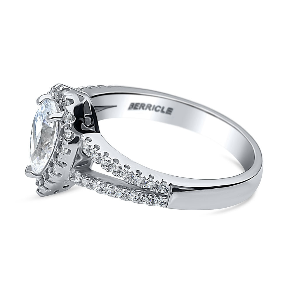 Angle view of Halo Pear CZ Split Shank Ring in Sterling Silver, 5 of 12