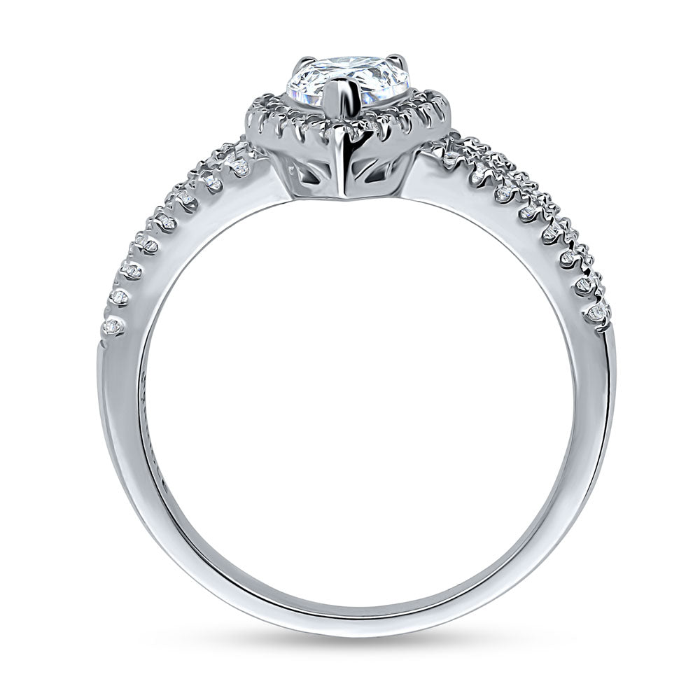 Alternate view of Halo Pear CZ Split Shank Ring in Sterling Silver, 7 of 10
