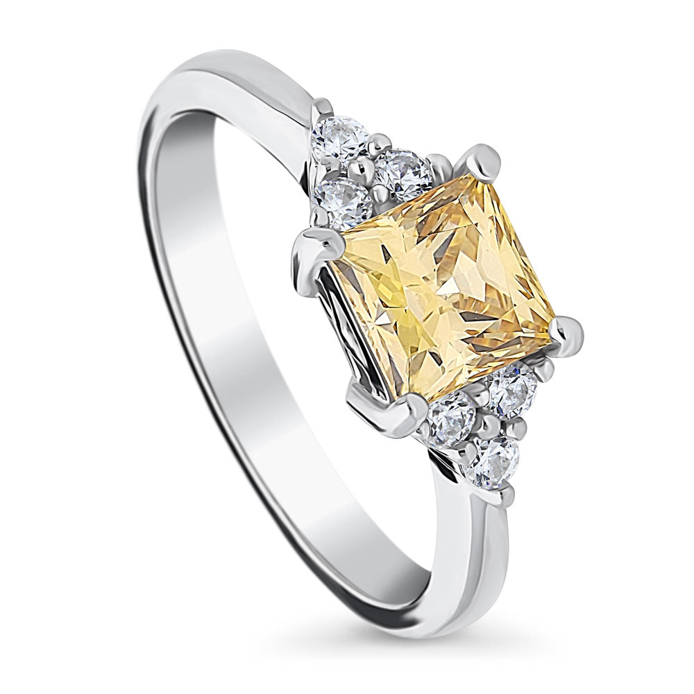 Front view of Solitaire Yellow Princess CZ Ring in Sterling Silver 1.2ct