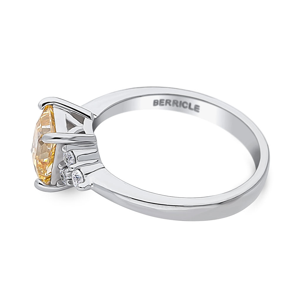 Angle view of Solitaire Yellow Princess CZ Ring in Sterling Silver 1.2ct