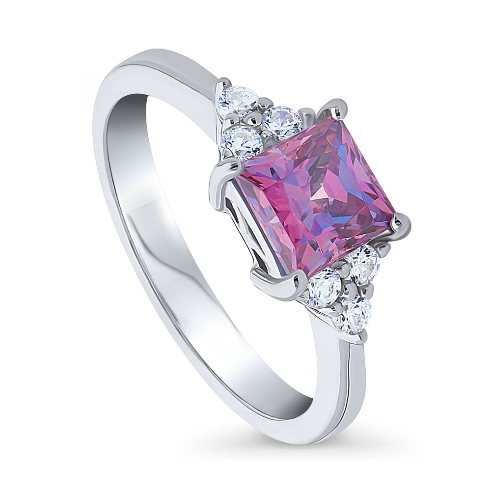 Front view of Solitaire 1.2ct Purple Princess CZ Ring in Sterling Silver, 3 of 8
