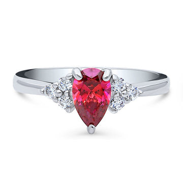 Solitaire Red Pear CZ Ring in Sterling Silver 0.8ct