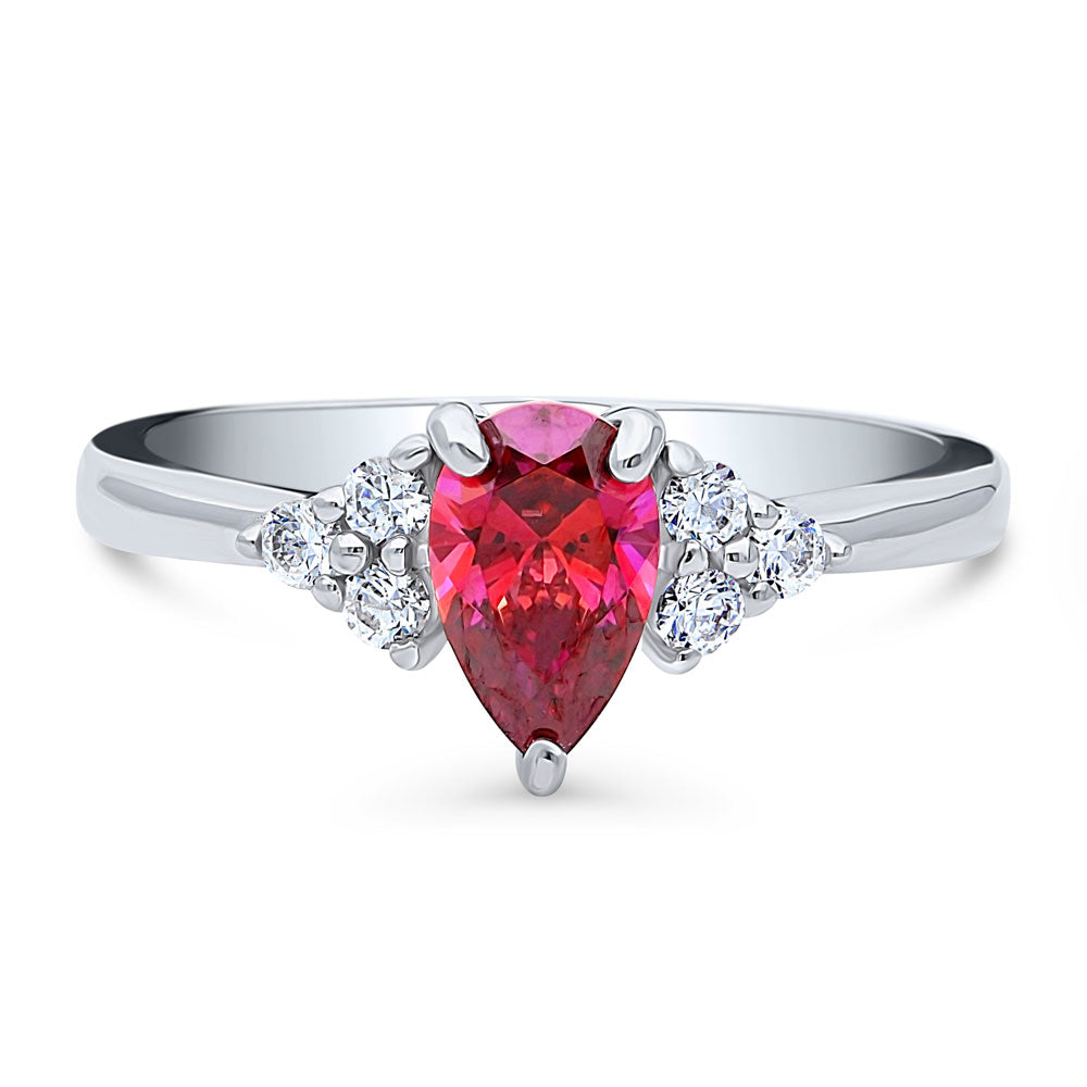Solitaire 0.8ct Red Pear CZ Ring in Sterling Silver
