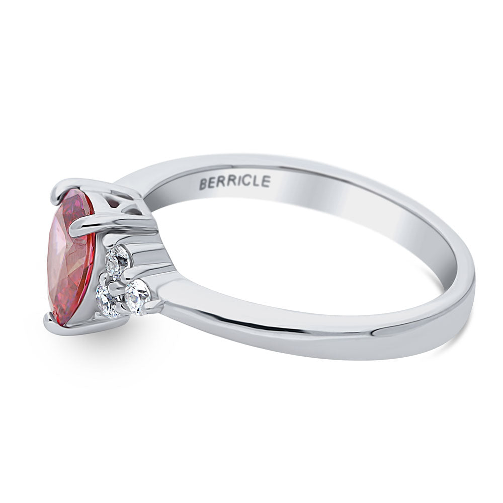 Angle view of Solitaire 0.8ct Red Pear CZ Ring in Sterling Silver, 5 of 8