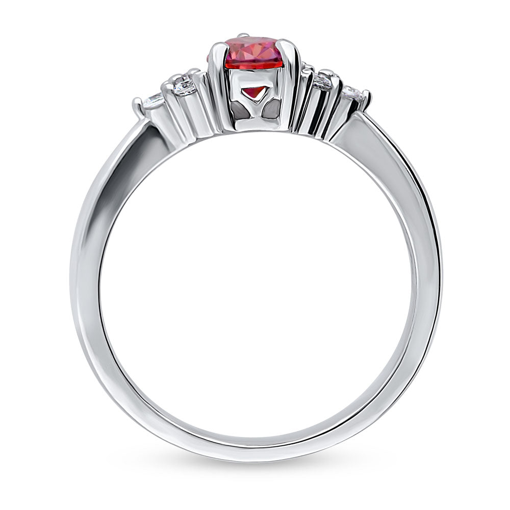 Solitaire 0.8ct Red Pear CZ Ring in Sterling Silver