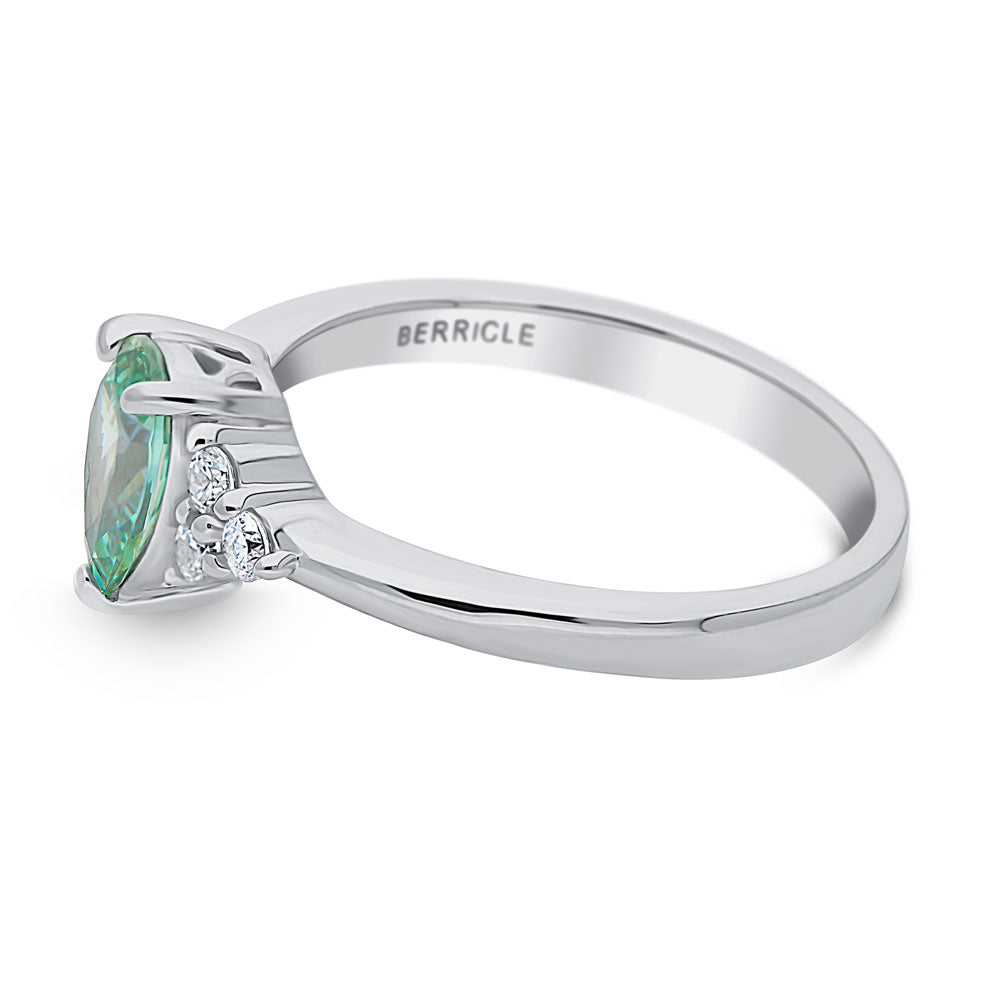 Angle view of Solitaire 0.8ct Green Pear CZ Ring in Sterling Silver, 5 of 8