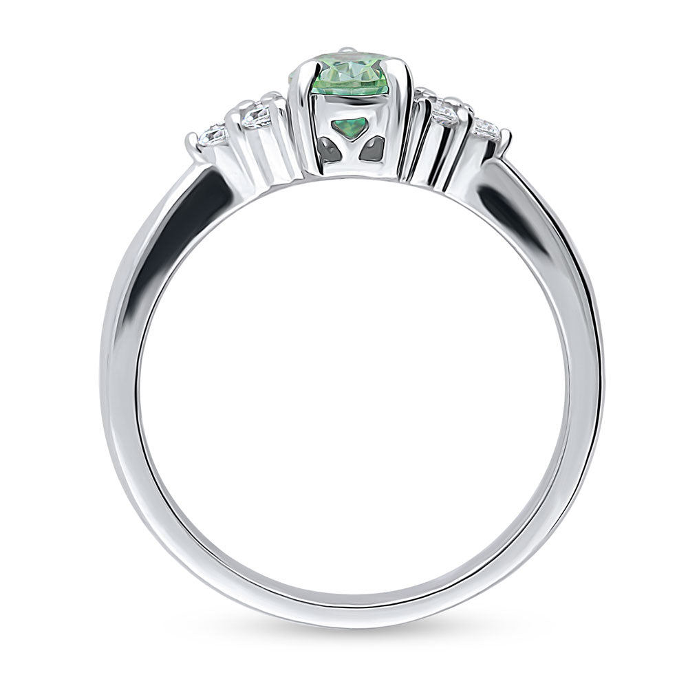 Alternate view of Solitaire 0.8ct Green Pear CZ Ring in Sterling Silver, 7 of 8