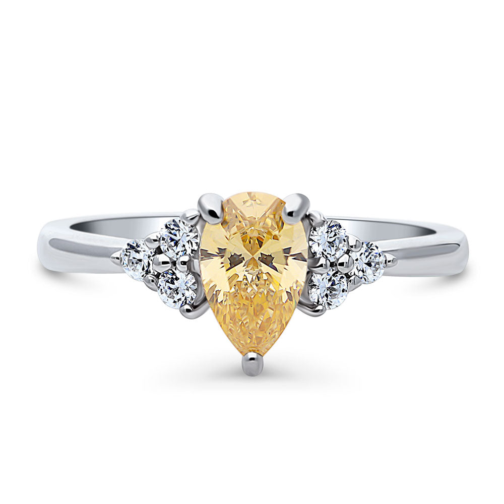 Solitaire Yellow Pear CZ Ring in Sterling Silver 0.8ct, 1 of 8