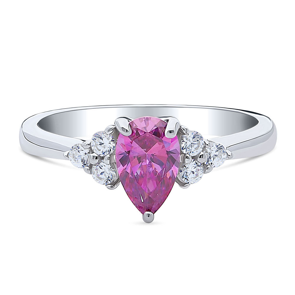 Solitaire Purple Pear CZ Ring in Sterling Silver 0.8ct, 1 of 8