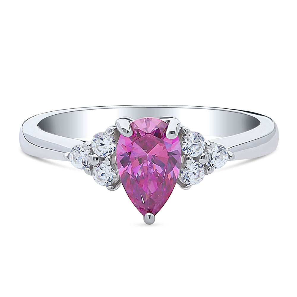 Solitaire 0.8ct Purple Pear CZ Ring in Sterling Silver
