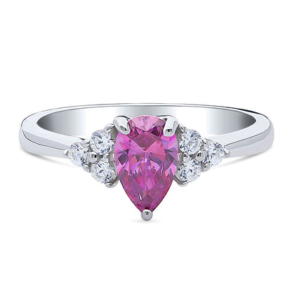 Solitaire 0.8ct Purple Pear CZ Ring in Sterling Silver